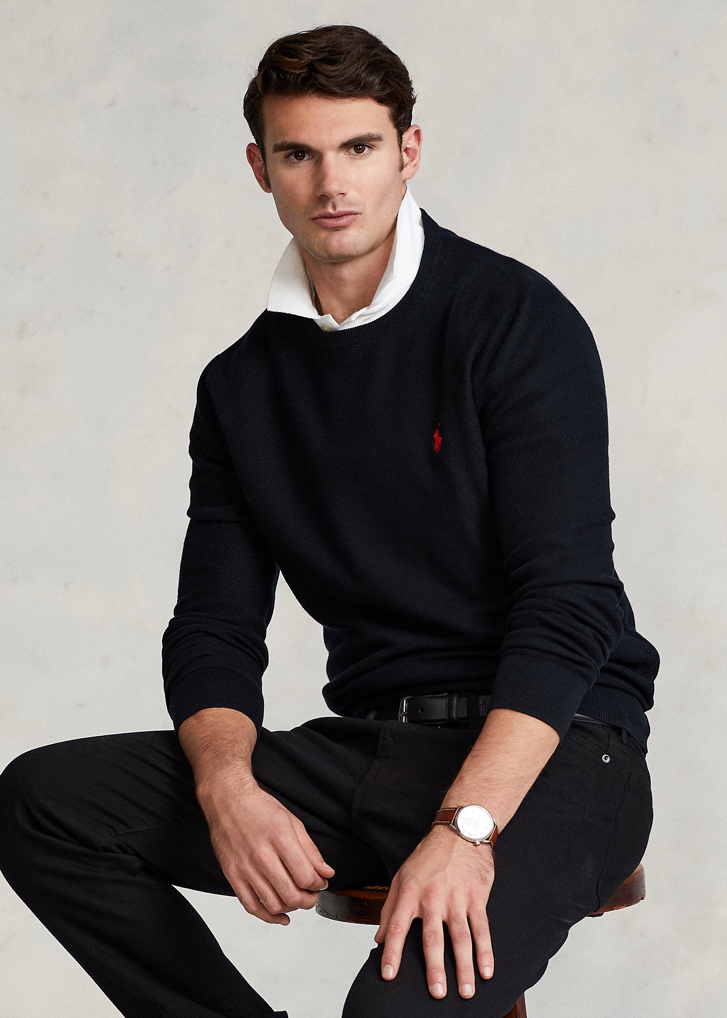 Polo Ralph Lauren Men's Mesh-Knit Cotton Crewneck Sweater  Color Black Size S